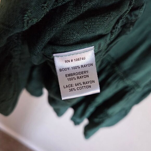 The Pyramid Collection Embroidered Tiered Flowy Tunic Top Green 1X Fairy Grunge - Picture 10 of 11